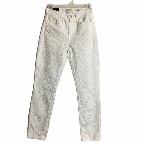 Jen7 7For All Mankind White Jacquard Skinny Ankle Jeans Size 0 - Picture 2 of 7